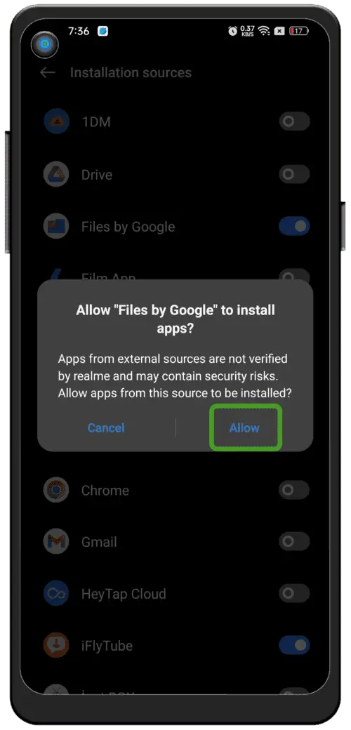 अज्ञात स्रोतों की अनुमति दें